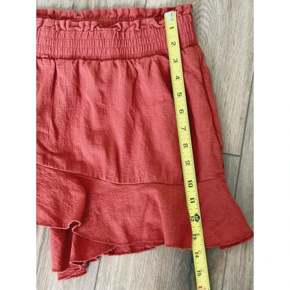 Liyo Hon Orange Ruffle Skort Elastic Waist Boho Mini Shorts Skirt L